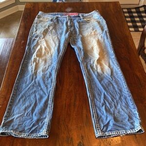 Mens Rock and Roll Denim Double Barrel Relaxed Straight Jeans in Size 40x34